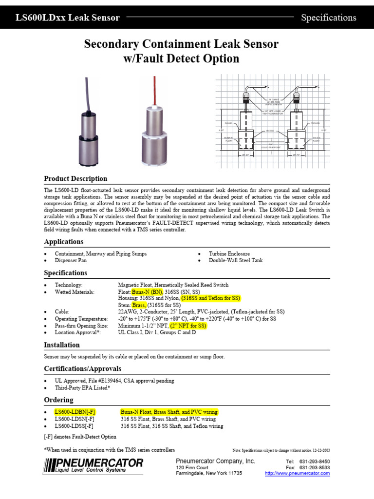 LS600-LD Leak Sensor Specifications | PDF | Electrical Wiring ...