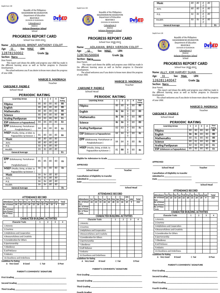 DepEd Form 138 Republic of the Philippines | PDF | Schools
