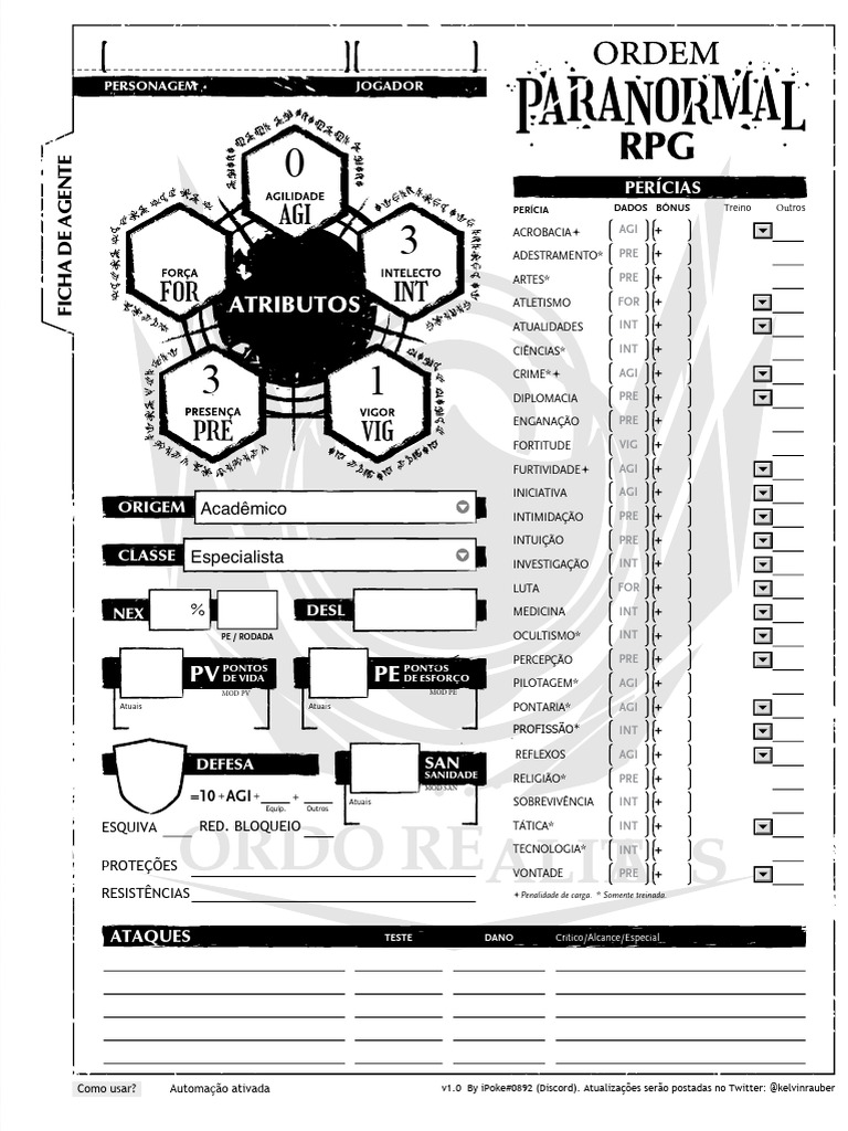 Ficha de Personagem para RPG | PDF