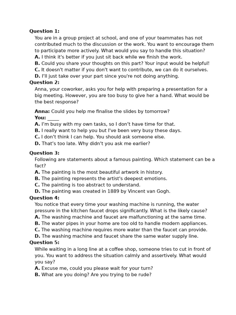 Question 1 | PDF | Thought