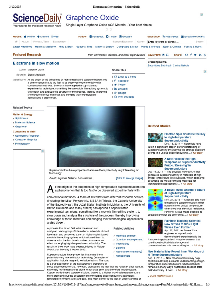 Electrons in Slow Motion -- ScienceDaily | PDF | Superconductivity ...