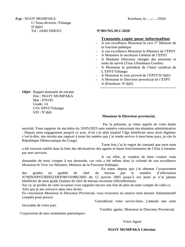 Rappel de demande de retraite à l'EPST | PDF