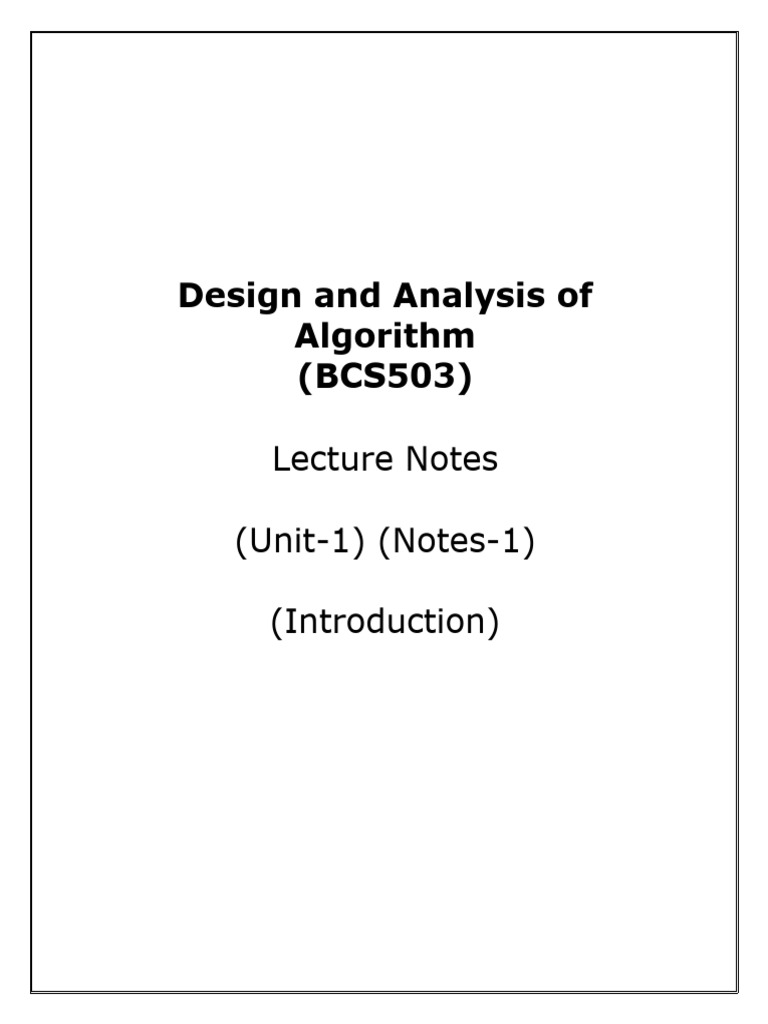 Algorithm Design and Analysis Notes | PDF | Programming | Computer Program