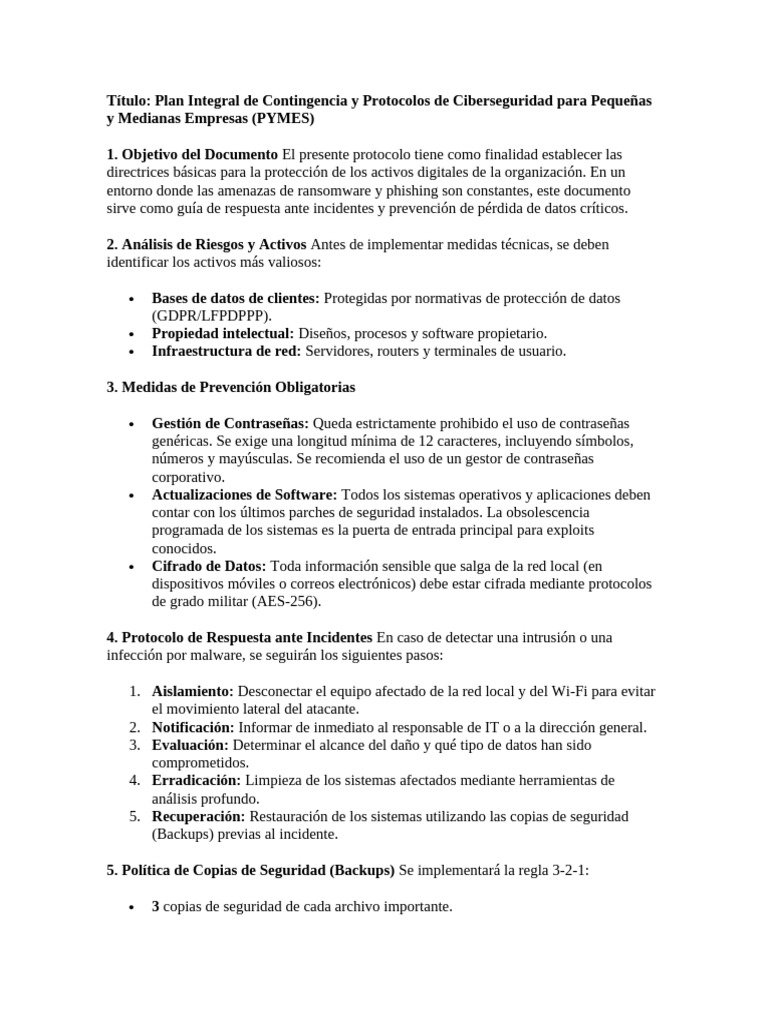Plan Ciberseguridad PYMES.docx | PDF | Seguridad | La seguridad informática