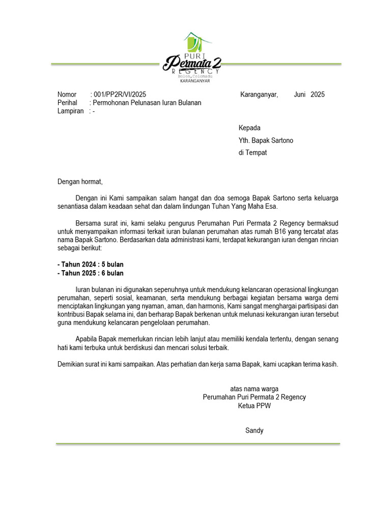 Surat IPL BPK Sartono | PDF
