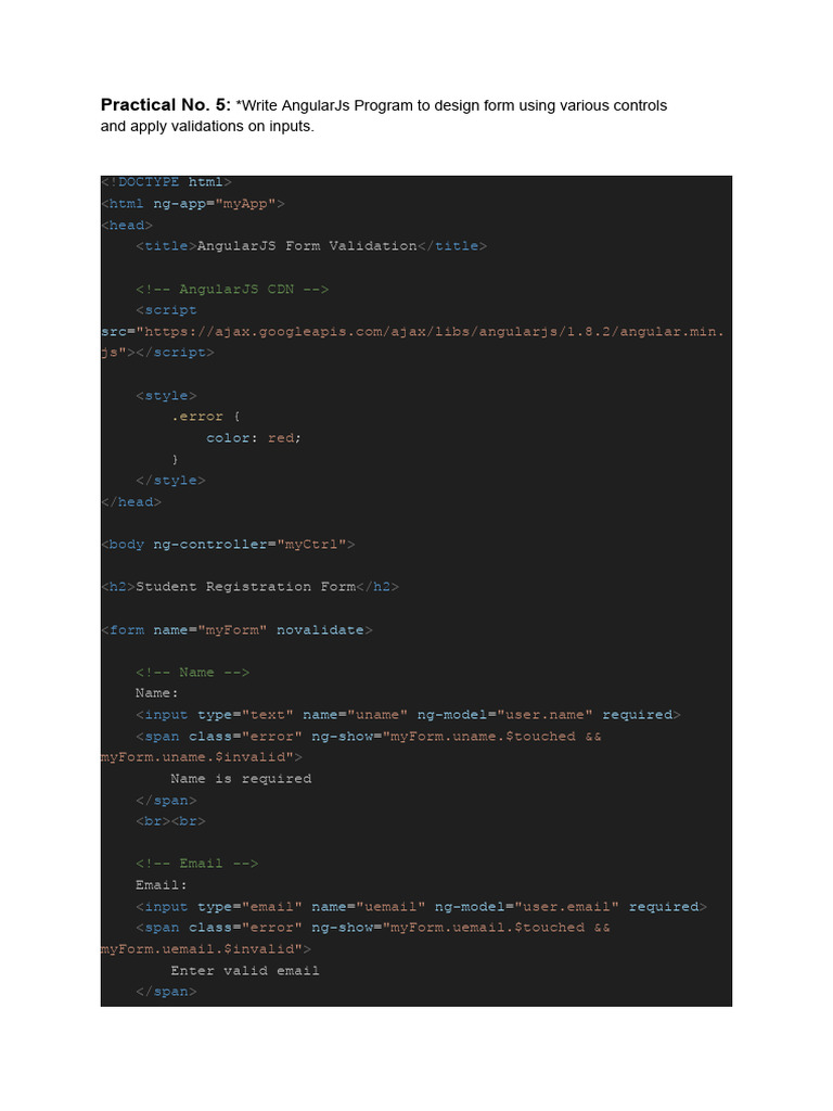 AngularJS Form Design and Validation | PDF