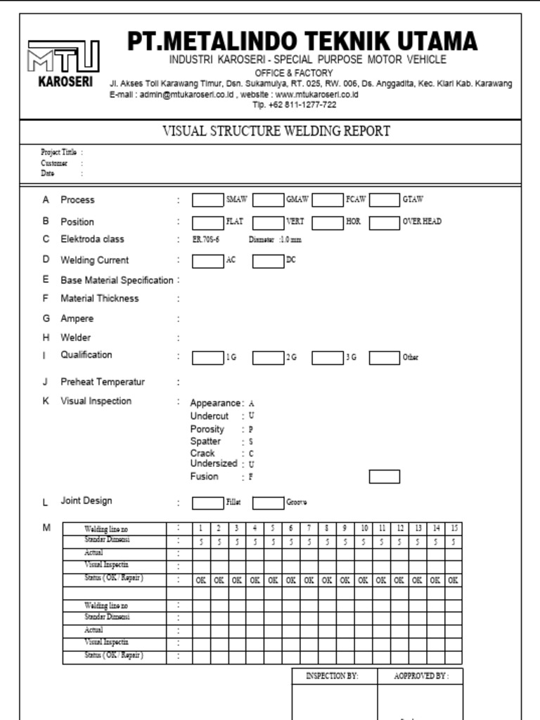 Visual Welding Inspection Report | PDF | Mechanical Engineering ...