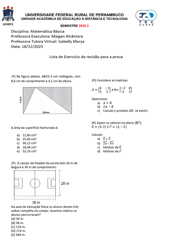 Exercícios de Matemática Básica para Prova | PDF