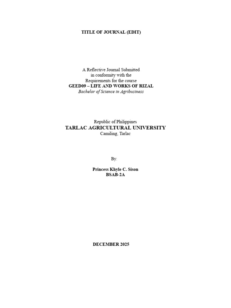 Copy of Reflective Journal - Template - Rizal.docx | PDF | Philippines ...