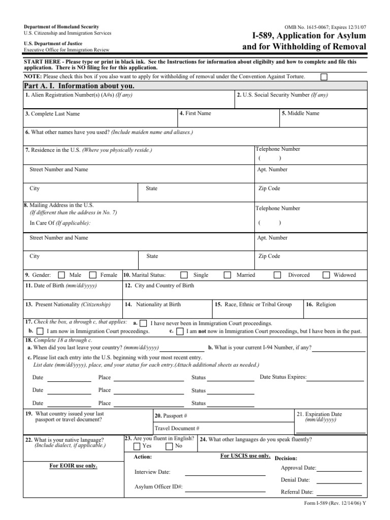 I-589, Application for Asylum and for Withholding of Removal - PARDS ...