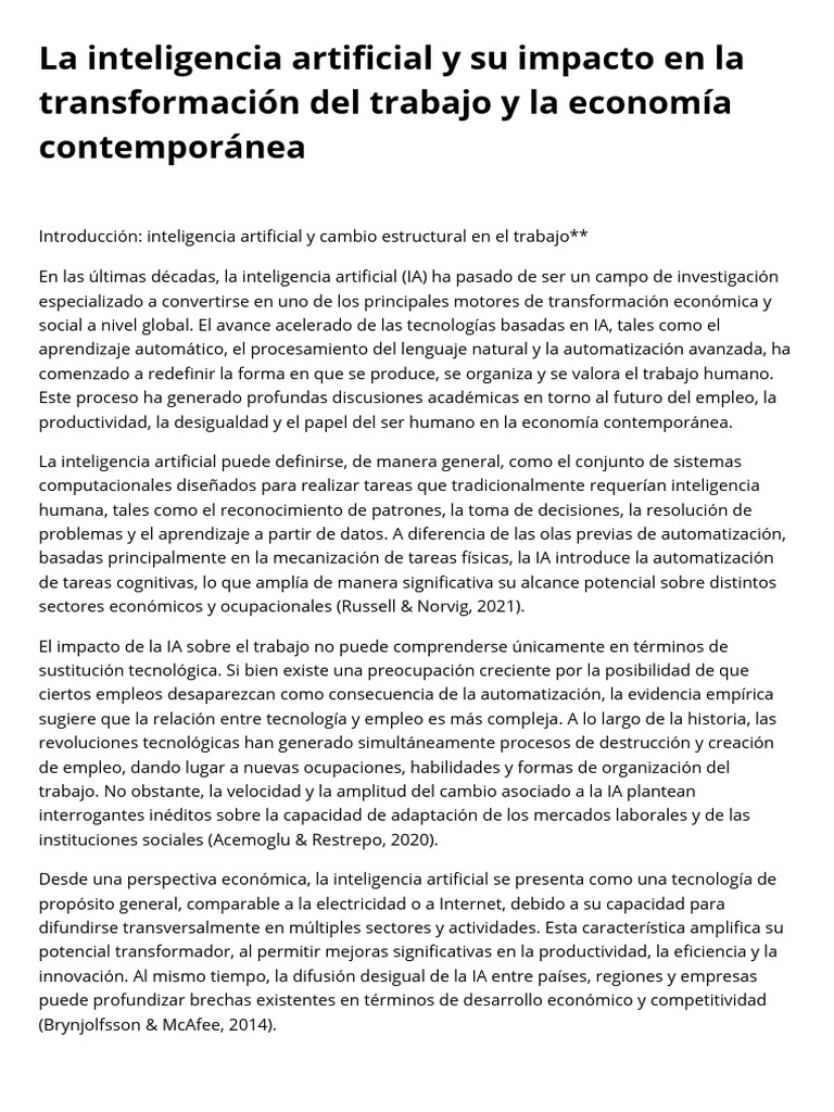 La inteligencia artificial y su impacto en la transformación del ...