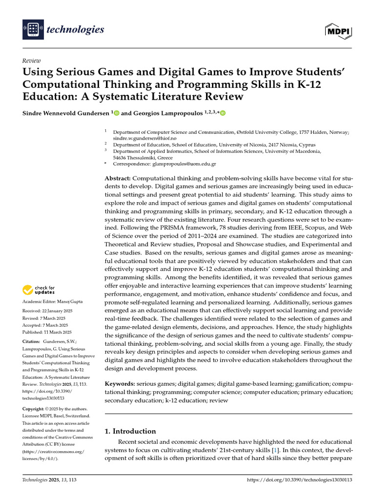 Serious Games Boost K-12 Programming Skills | PDF | Computer ...