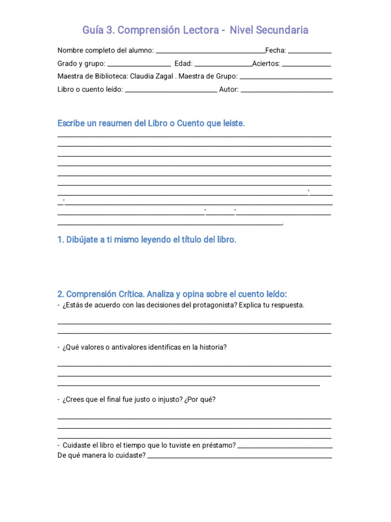 Guía de Comprensión Lectora Secundaria | PDF