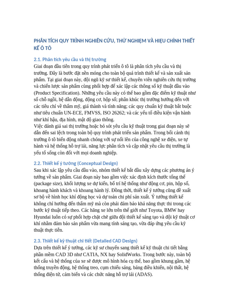 Phan Tich Chi Tiet Thiet Ke o To Phan1 | PDF