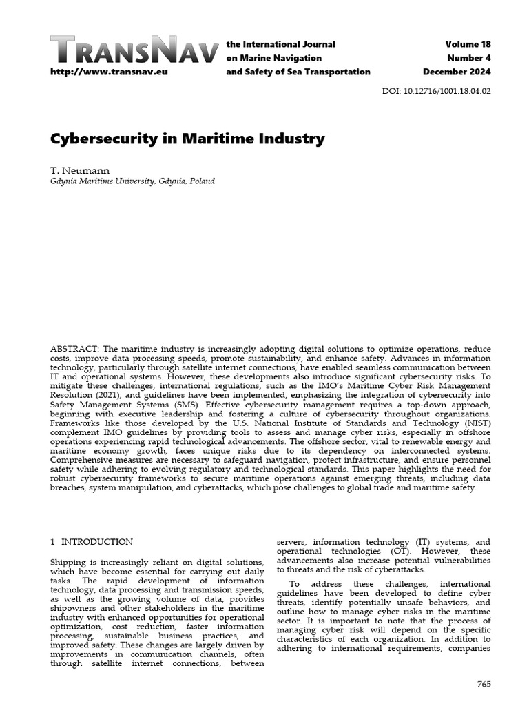 Cybersecurity Strategies in Maritime Operations | PDF | Computer ...