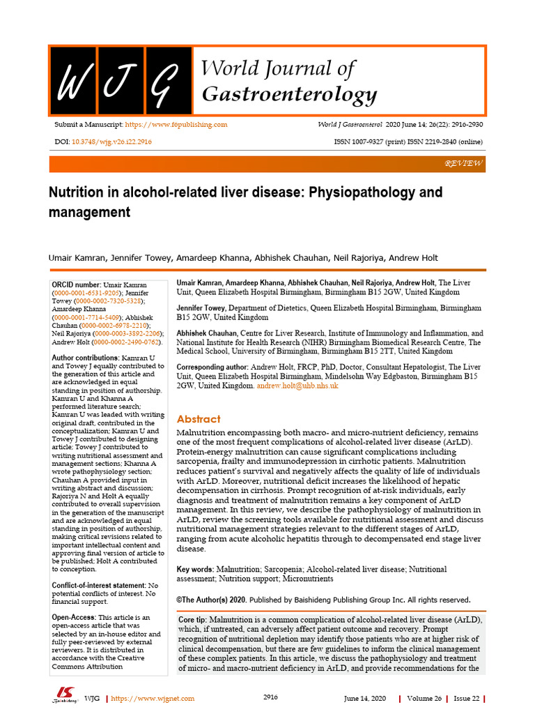 Nutrition Management in Alcoholic Liver Disease | PDF | Cirrhosis ...