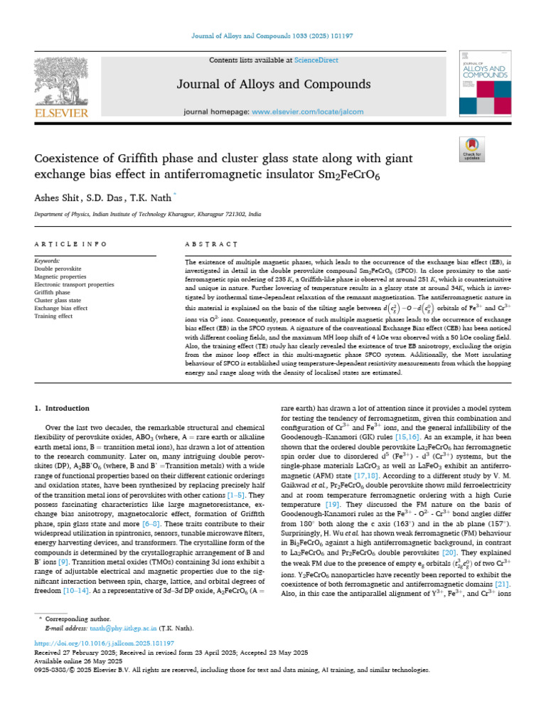 Griffith Phase and Exchange Bias in Sm2FeCrO6 | PDF | Ferromagnetism ...