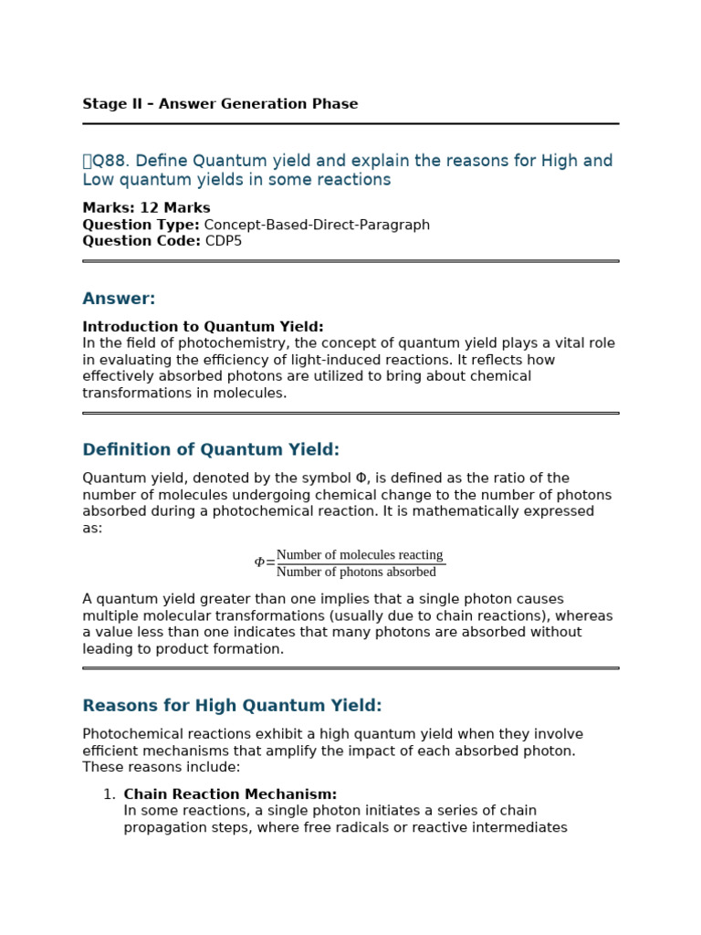 Understanding Quantum Yield in Reactions | PDF | Photochemistry ...