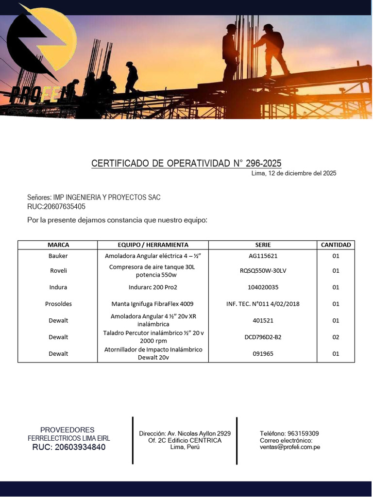 Certificado de Operatividad 2025 | PDF