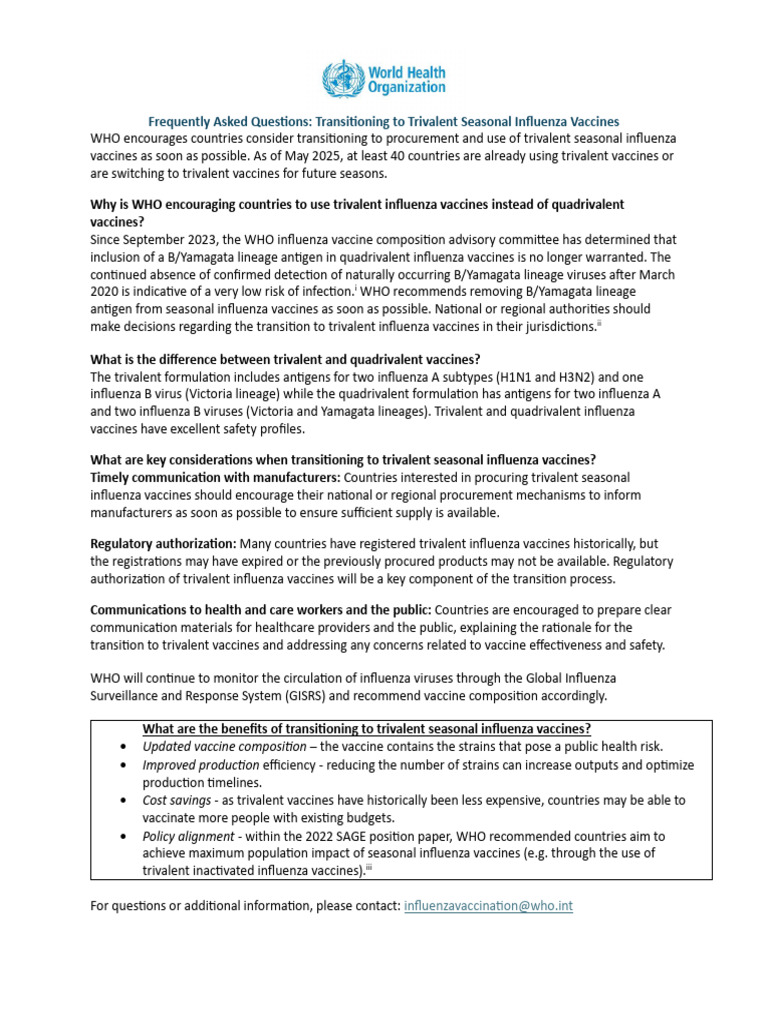 Transitioning to Trivalent Influenza Vaccines | PDF | Influenza ...