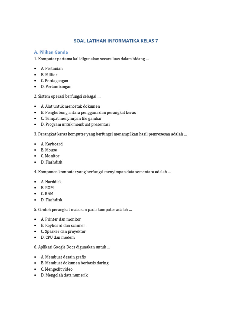 Soal Latihan Informatika Kelas 7 | PDF