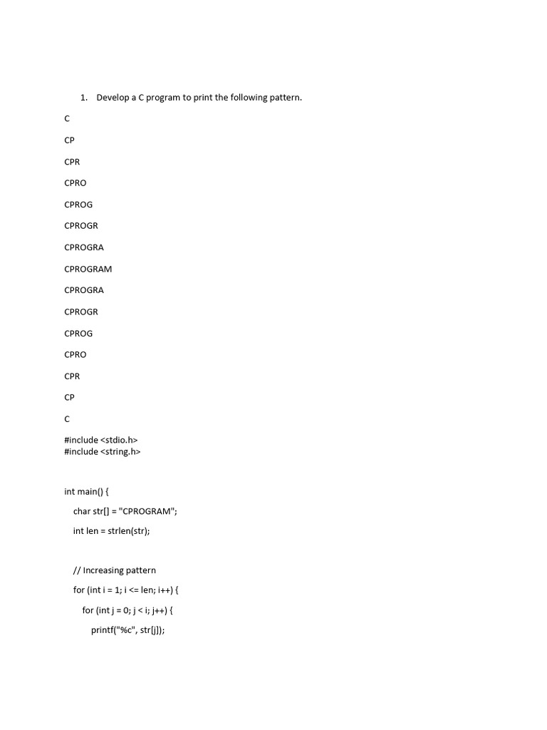 C Program for Pattern Printing | PDF