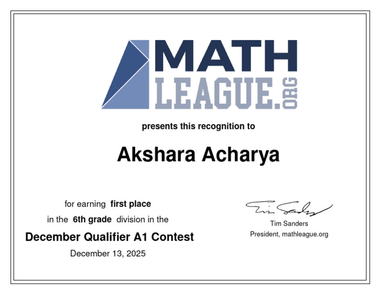 6th Grade Math Contest Winner Award | PDF