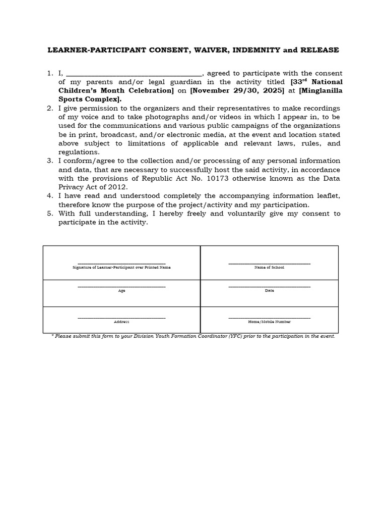 Learner Consent and Waiver Form | PDF