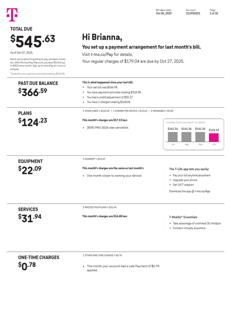 T-Mobile Bill Summary for October 2025 | PDF | Fee | T Mobile Us