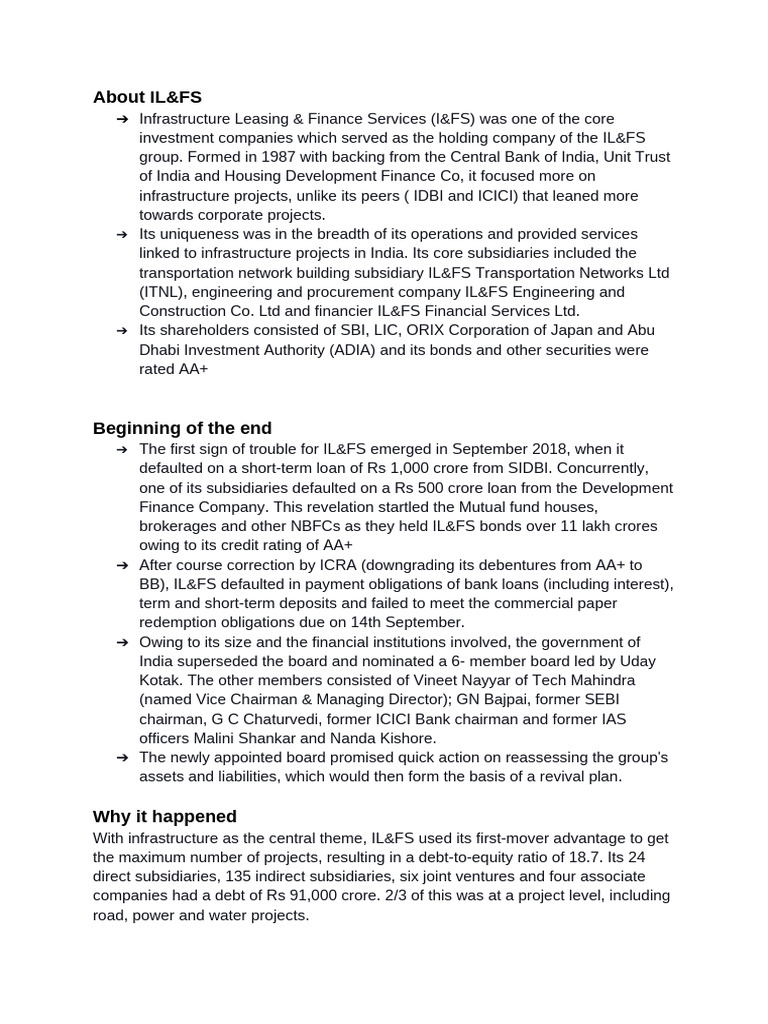 IL&FS Financial Crisis Overview | PDF | Financial Services | Private Sector