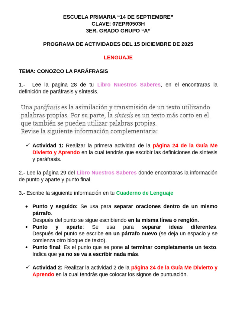 Actividades de Lenguaje y Ciencias 3er Grado | PDF