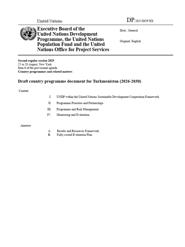 Draft Country Programme Document For Turkmenistan (2026-2030) | PDF ...