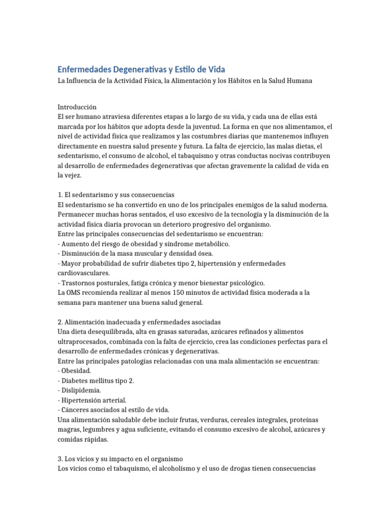 Enfermedades Degenerativas y Estilo de Vida | PDF | Dieta | Diabetes