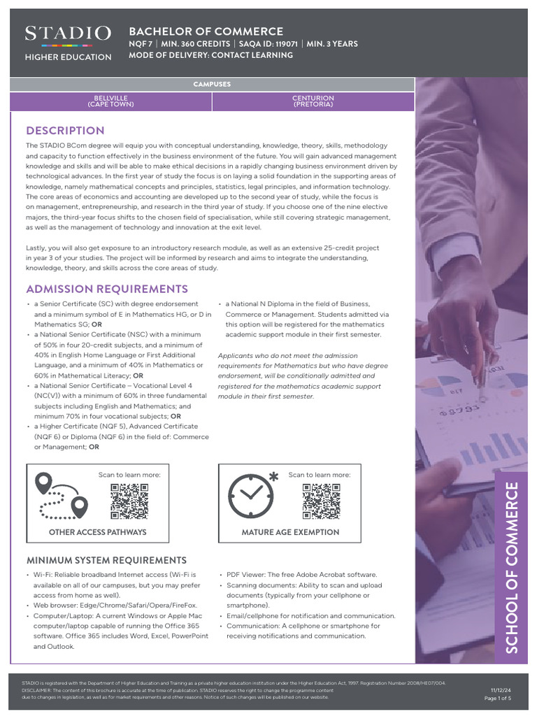 STADIO Bachelor of Commerce Overview | PDF | Entrepreneurship | Digital ...