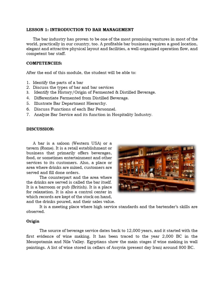 Bar Management Basics and History | PDF | Alcoholic Beverages | Bar ...