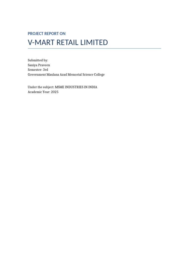 V Mart Retail Limited 8000 Word Project Saniya Praveen PDF