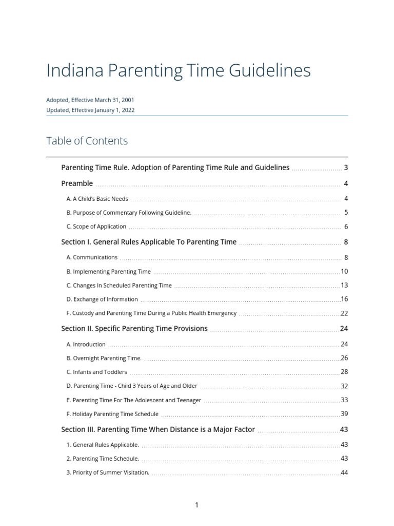 Indiana Parenting Time Guidelines 2022 | PDF | Contact (Law) | Child ...