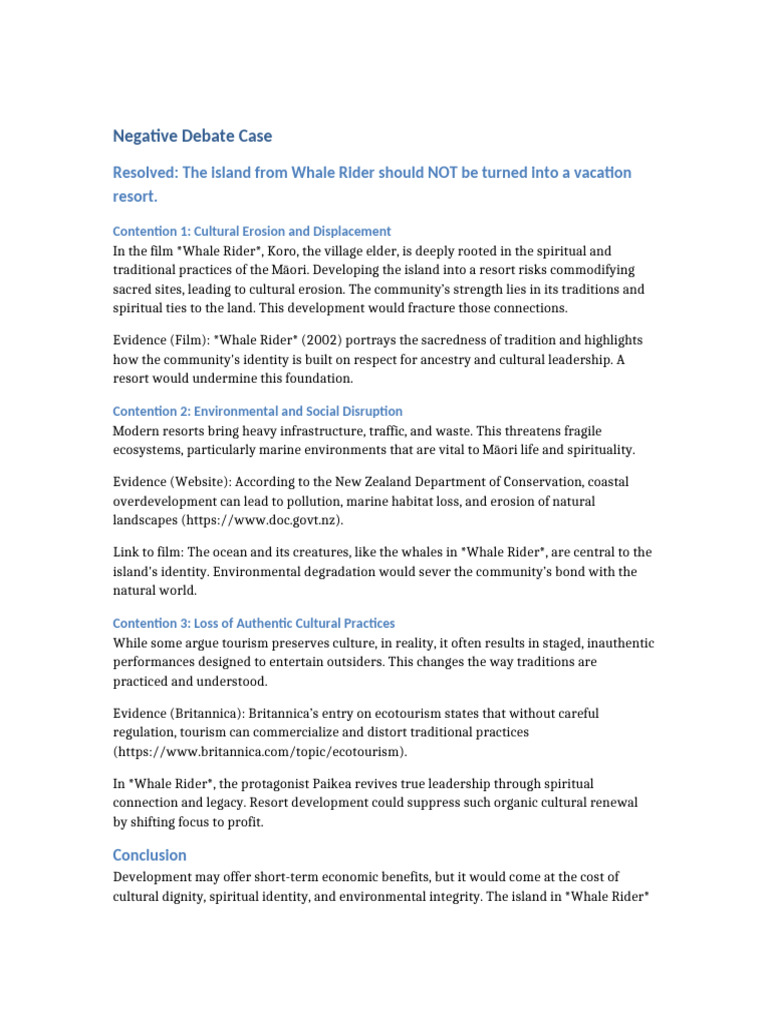 Negative Debate Case Whale Rider | PDF