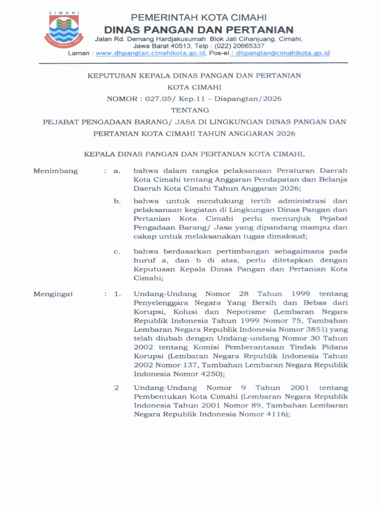 SK Pejabat Pengadaan Barang Jasa Ta 2026 | PDF
