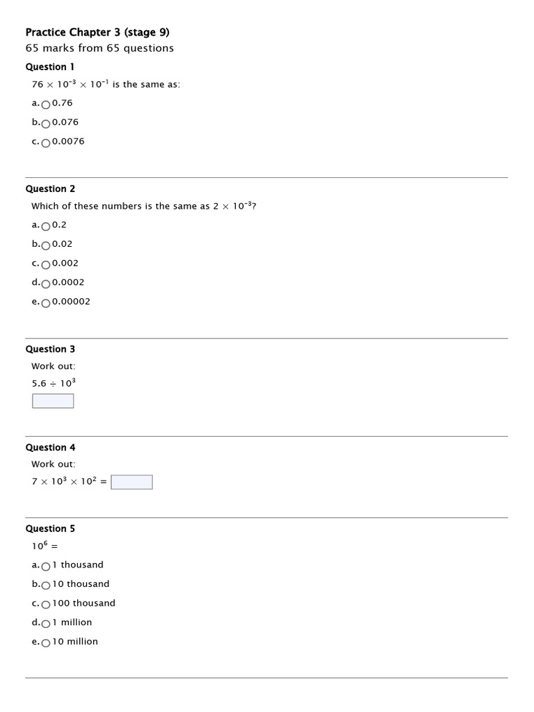 Practice Chapter 3 (Stage 9) | PDF | Arithmetic | Mathematics