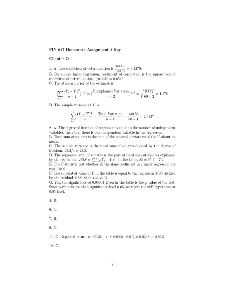FIN 617 Homework 4 Key Insights | PDF | Errors And Residuals ...