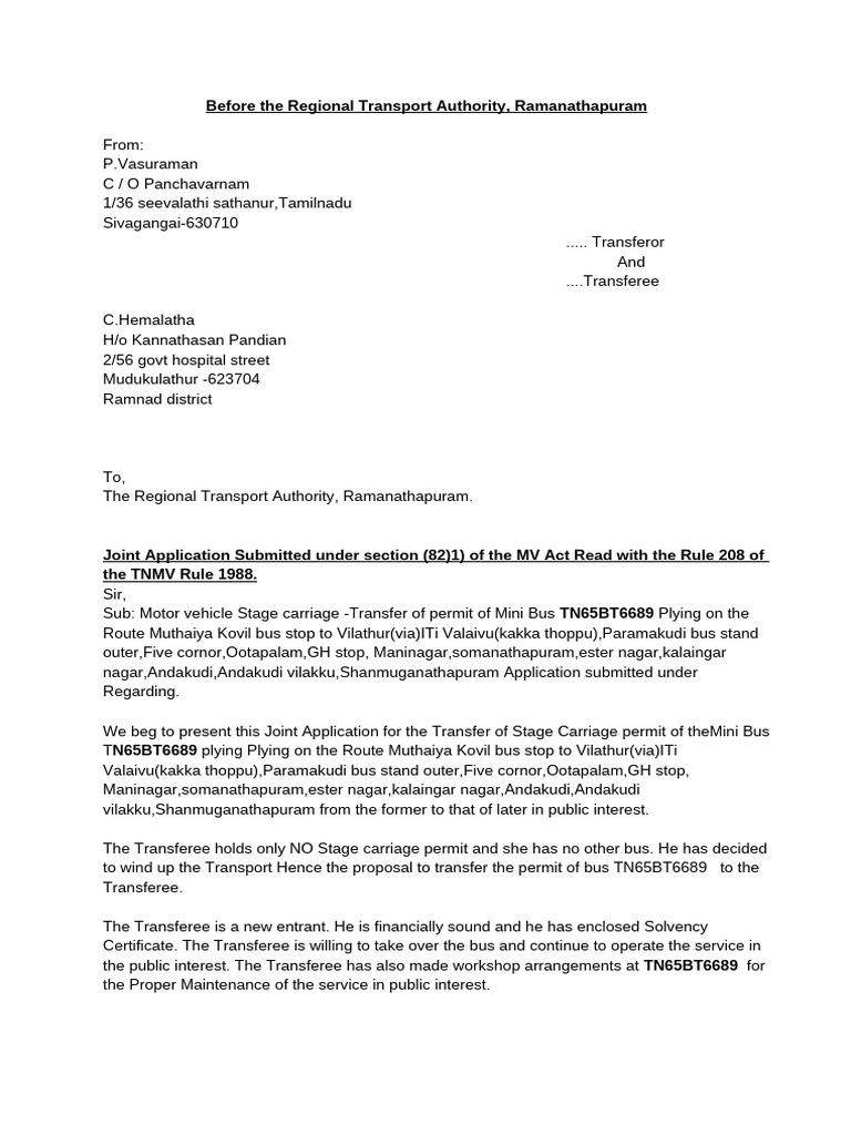 Transfer of Mini Bus Permit TN65BT6689 | PDF | Bus | Transport