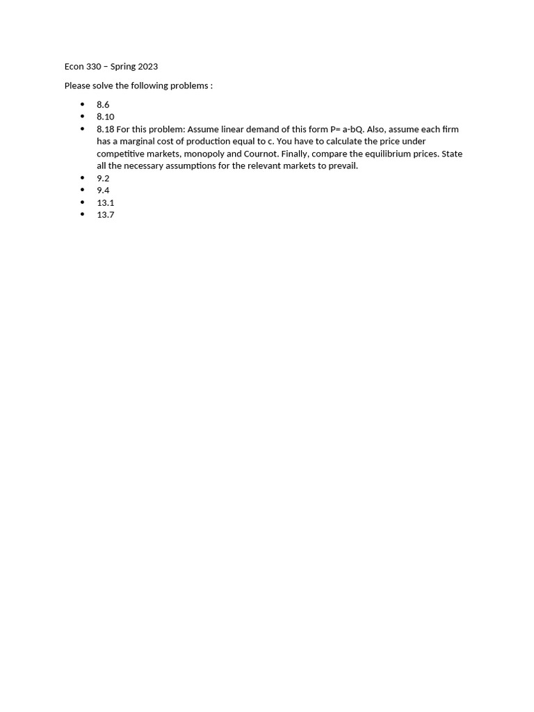 Econ 330 Problem Set Solutions | PDF