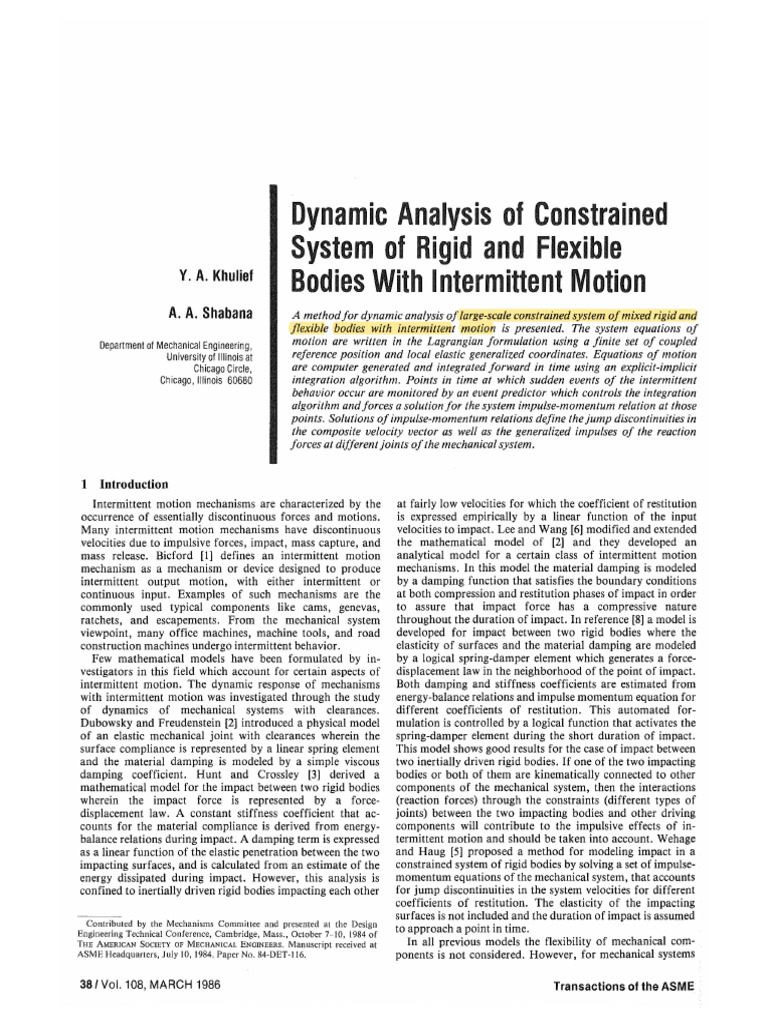 【Khulief-1986】Dynamic Analysis of Constrained System of Rigid and ...