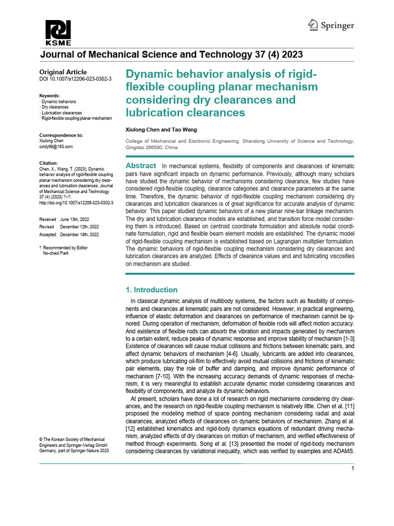 Dynamic Analysis of Rigid-Flexible Mechanism | PDF | Lagrangian ...