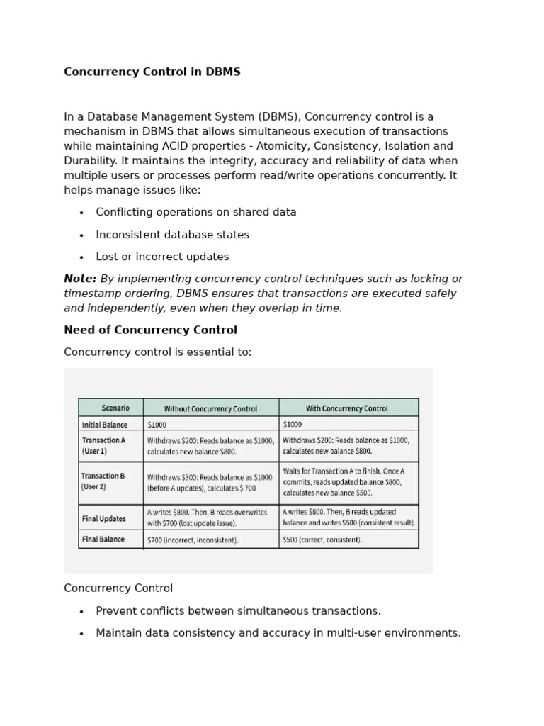 Concurrency Control in DBMS Explained | PDF | Database Transaction ...