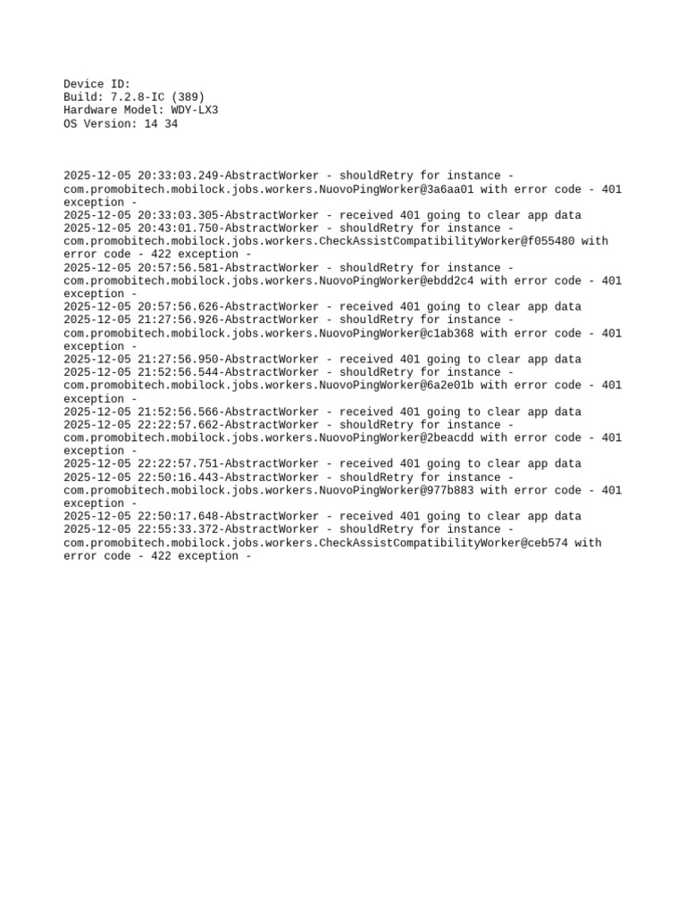Error Log for Mobilock Workers | PDF