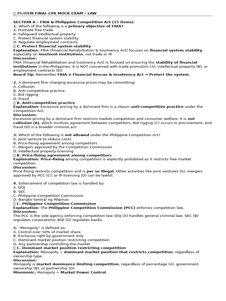 Mock Exam - p2 (Exam, Answer & Discussions) | PDF | Price Fixing ...