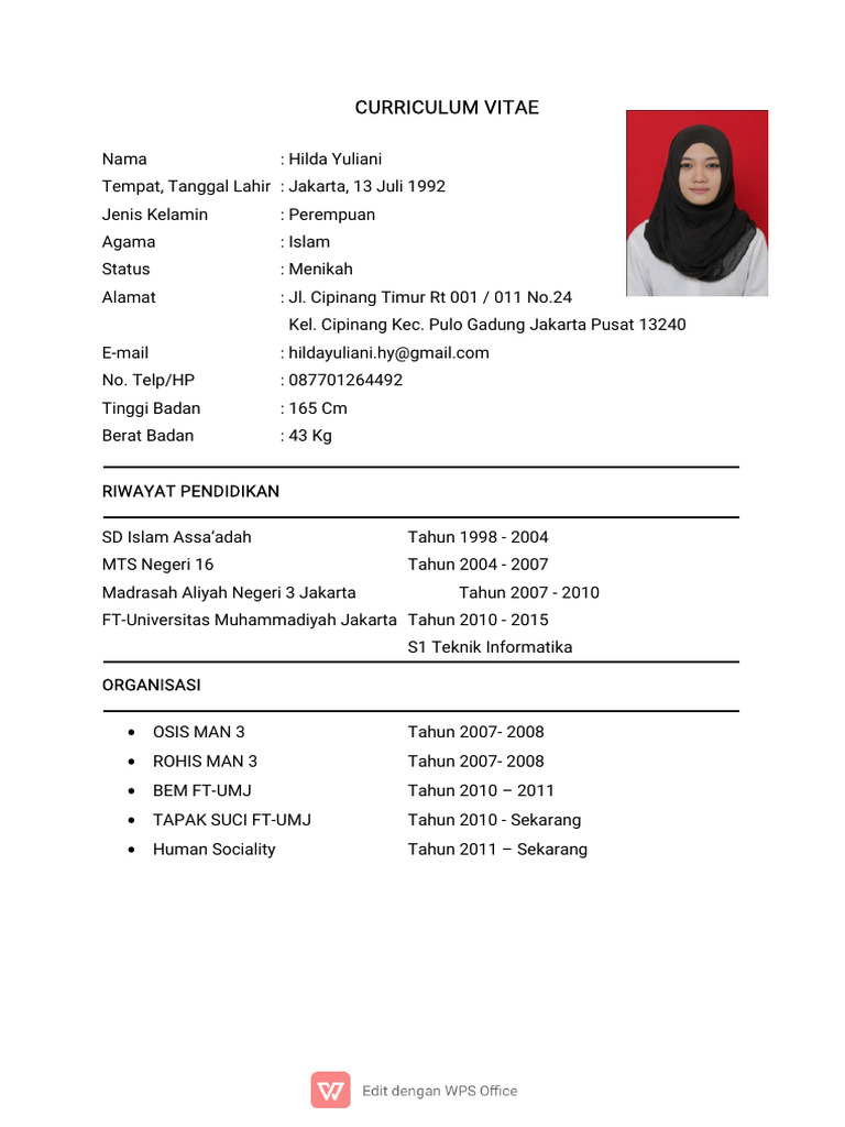 CV Hilda Yuliani: Teknik Informatika | PDF