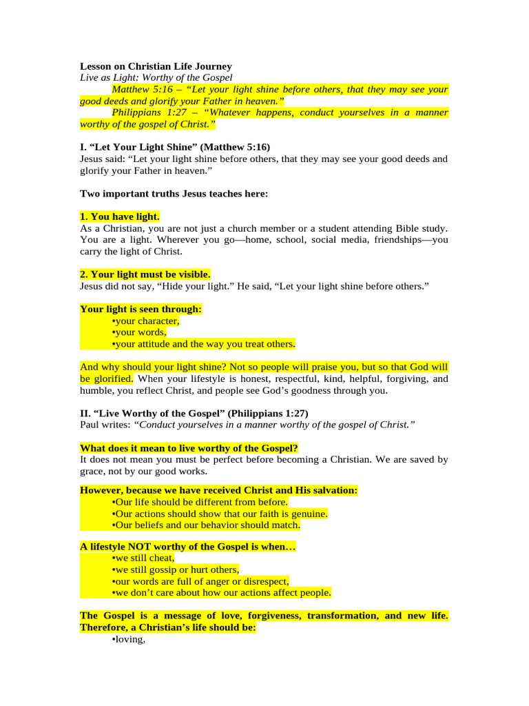 Living as Light: Christian Life Guide | PDF | Jesus | The Gospel